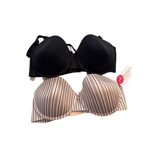 Isaac Mizrahi New York 2 Pack Multi-Way Bras Black Pink‎ Stripe 38D